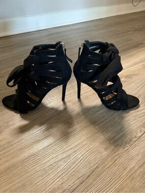 Black Strappy Knot-Front Stiletto Heels